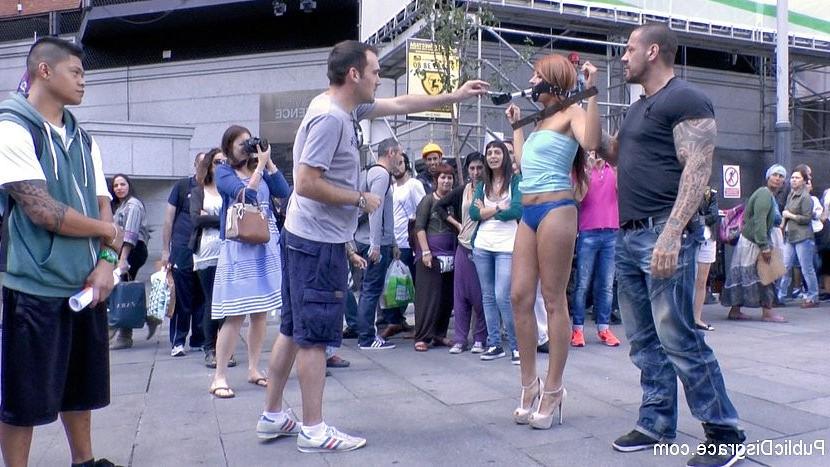 18P Bianca Resa spanish babe public bound led through the streets of Madrid to servi