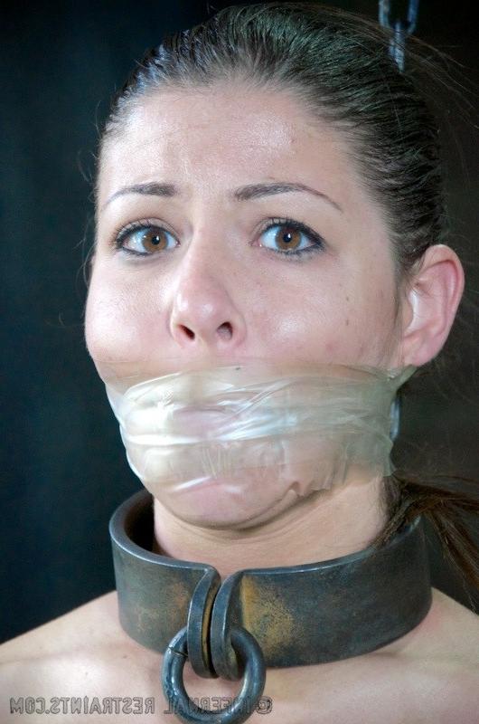 16P Mia Gold bound in metal with ballgag her ass and pussy toyed