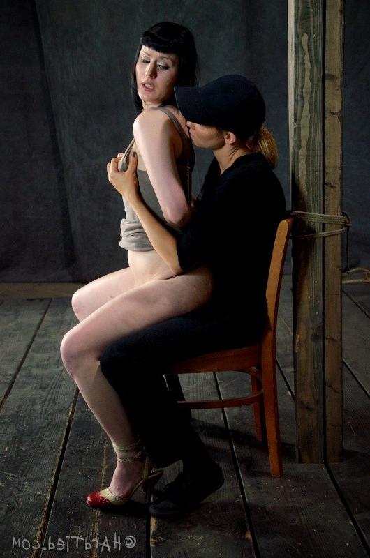 16P Katharine Cane is rope bound and strapon fucked by Rain DeGrey