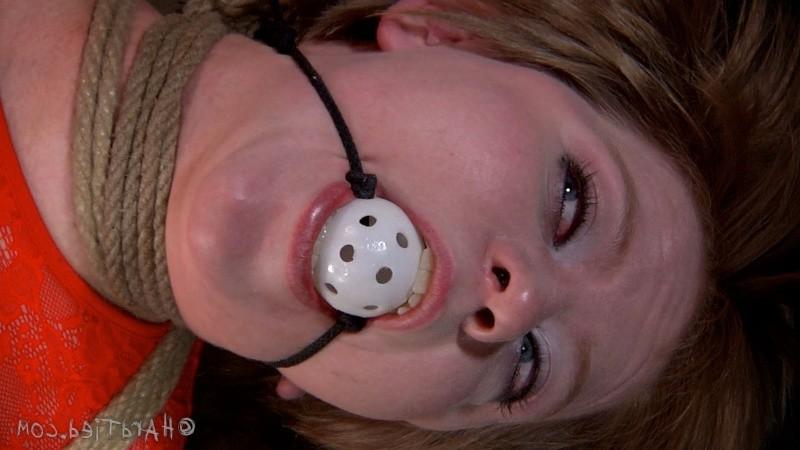 16P Alani Pi in orange dress is rope bound and toyed to orgasm