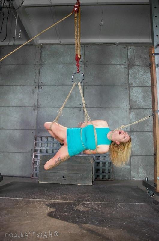 16P Rain DeGrey busty blonde bound in rope with ballgag is made to cum
