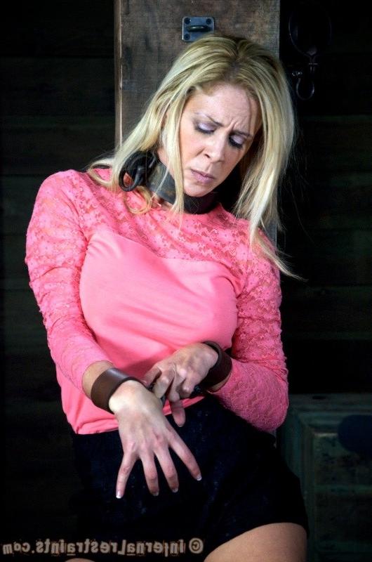 16P Cherie Deville busty blonde bound in chains her tits clamped
