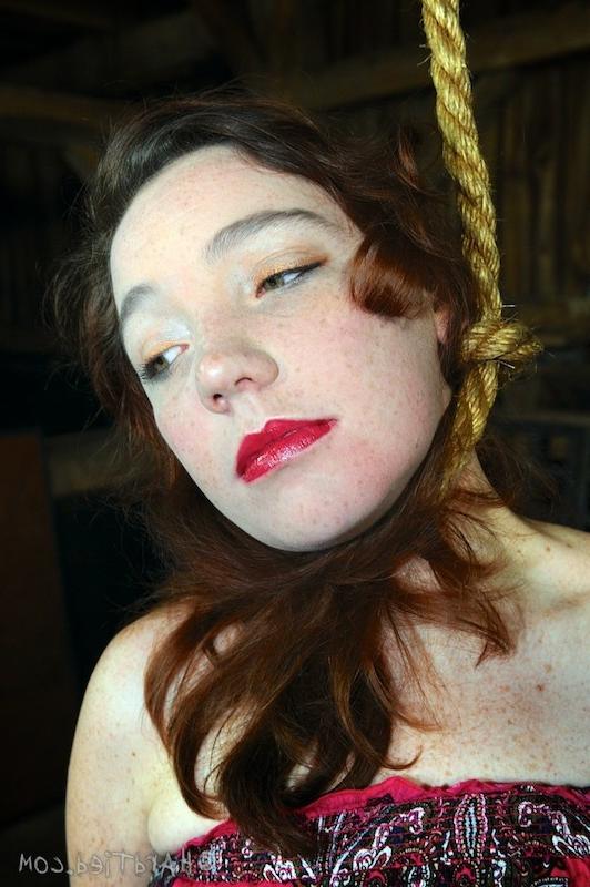 16P Maggie Mead bound on high heels and stockings her mouth spread