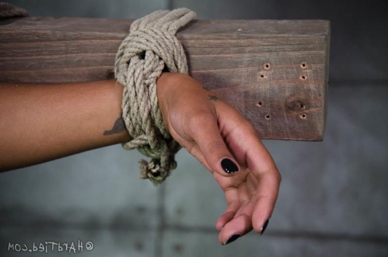 16P Skin Diamond is rope bound to a cross with toys made to orgasm