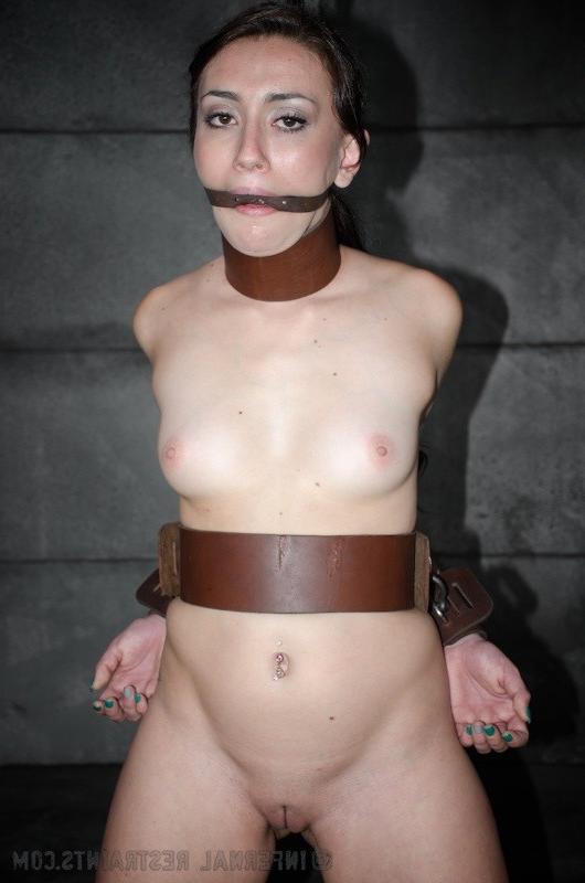 16P Mandy Muse short dress submissive is bound in chains her mouth gagged