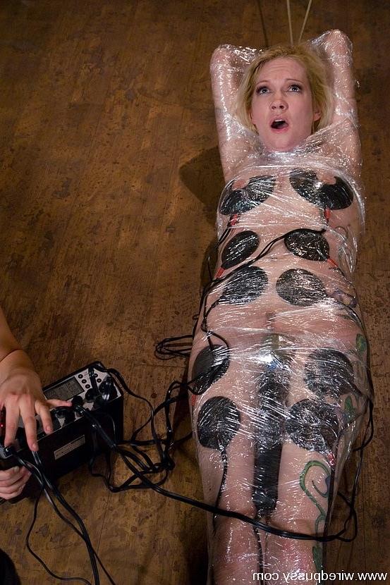 15P Blonde subgirl Rain Degre gets bound wired and fucked for orgasm
