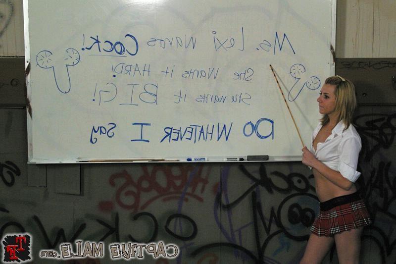 18P Blonde Schoolgirl Lexi Belle strapons bound and gaged headmaster