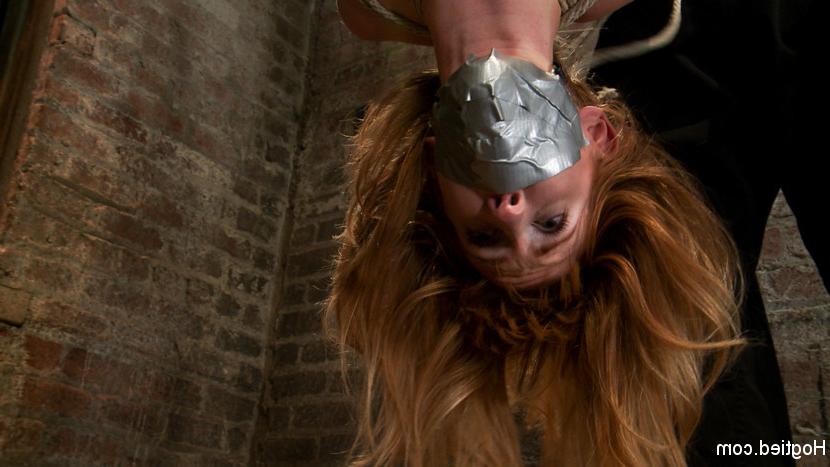 15P Tall sexy red head with huge nipples, is gagged, bound w/elbows touching, made t