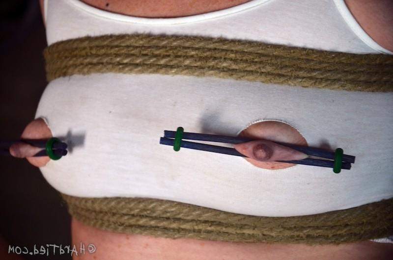 16P Cici Rhodes is bound in rope her tits and pussy clamped