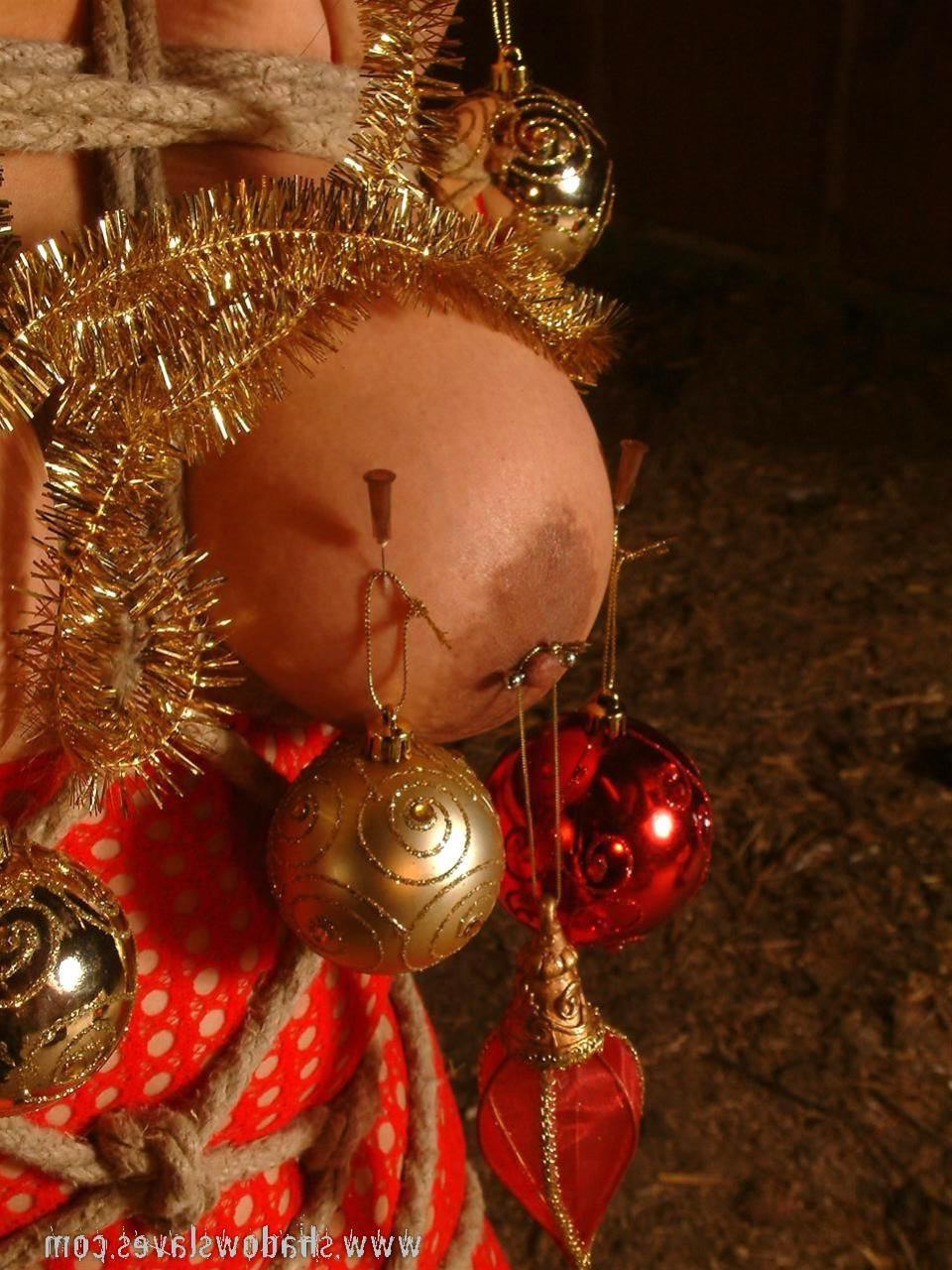 15P Asian slave girl is bound as a Christmas tree