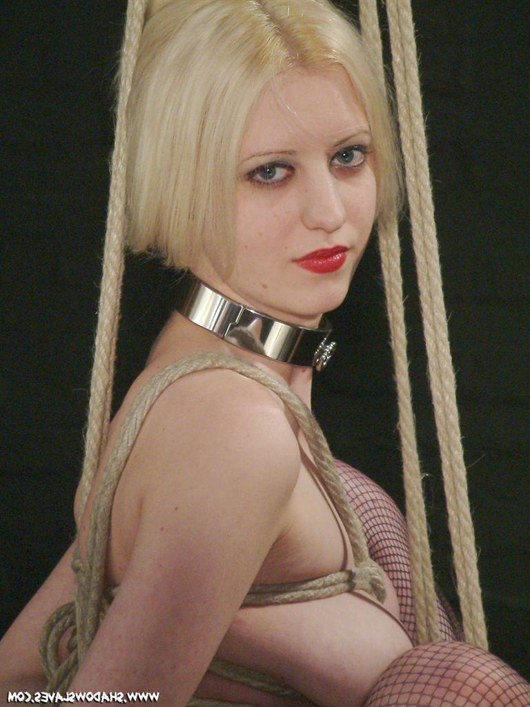 15P Blonde slavegirl tied in a ball and suspended