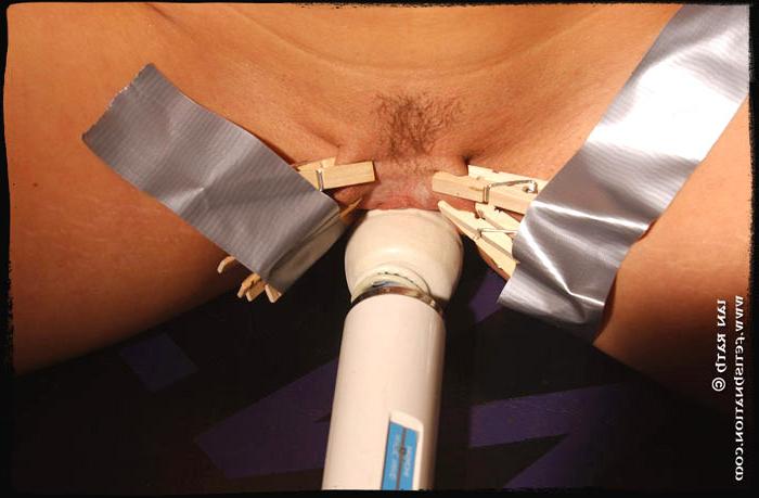 14P Blonde is bound, gagged, clothespinned and vibed