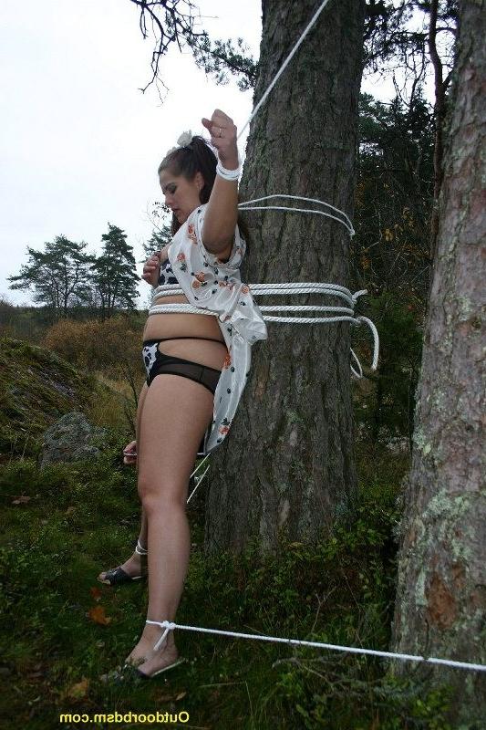 15P Girl bound and stripped outdoors