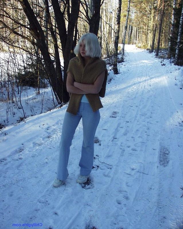 15P Girl bound between trees and tormented with snow