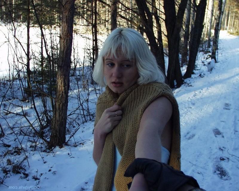 15P Girl bound between trees and tormented with snow
