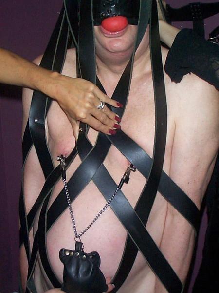 16P Sadistic femdoms tag team hapless submissive