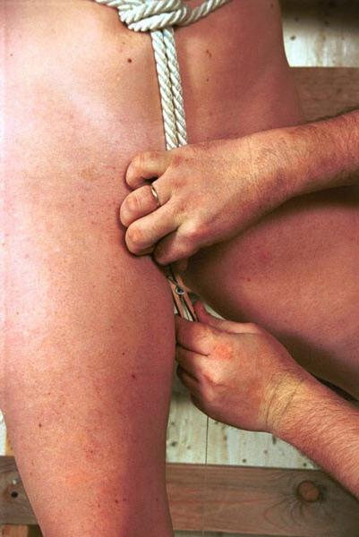 16P Dungeon slave has tightly bound tits