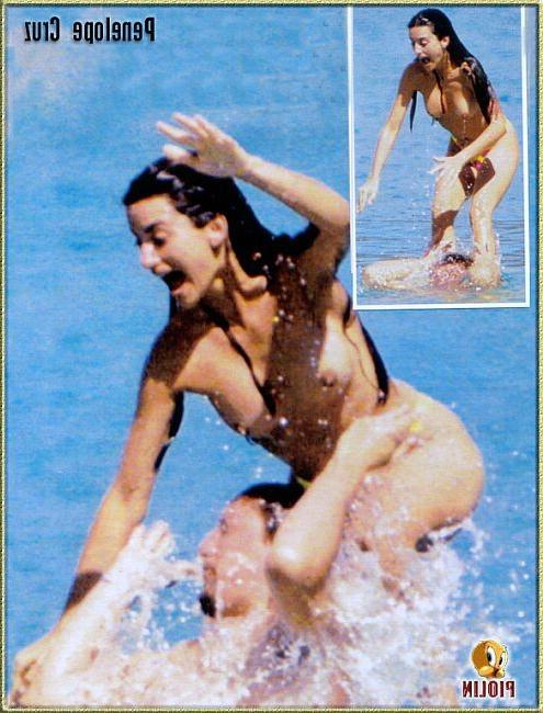 15P Penelope Cruz shows her brown boobs on the beach