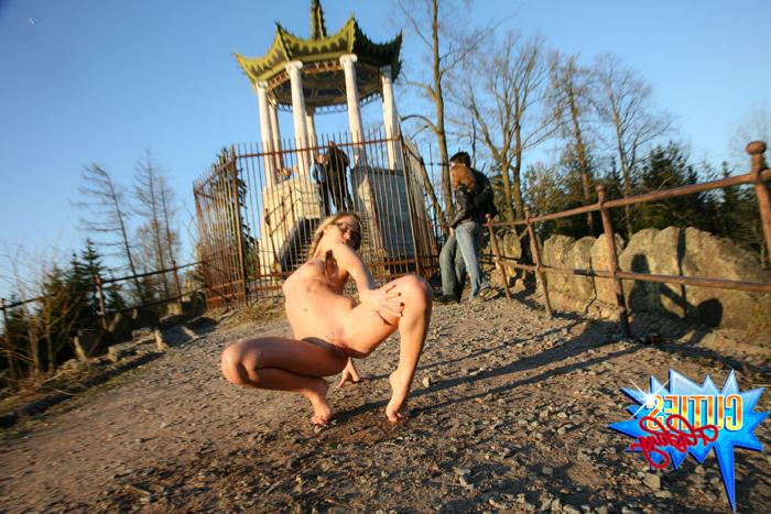16P Sexy teen exhibitionist exposing her nude yummy body in park