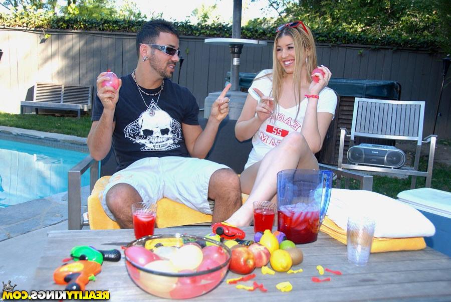 16P Super hot fucking wet tshirt big tits babe nailed hard in these hot wet pool fuc