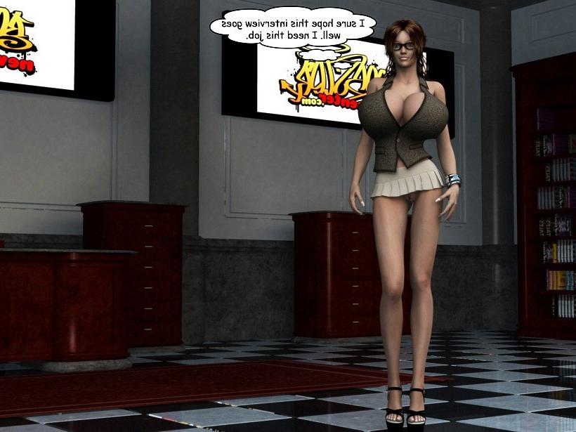 15P Gigantic boobs 3D babe at the job interview
