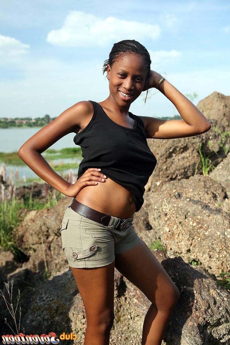 15P Black teen girl showing her big natural tits