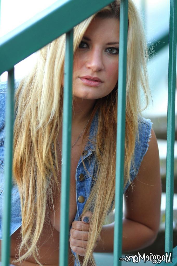 15P Teen tease Maggie in jean jacket outdoors