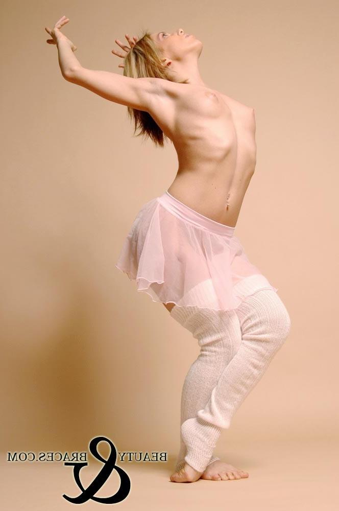 16P Cute blonde ballerina with braces dances naked