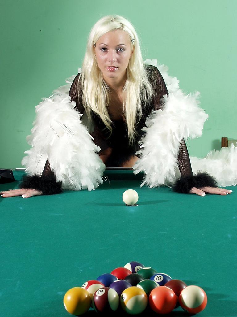 20P Blonde teen teasing and flashing her twat on pool table