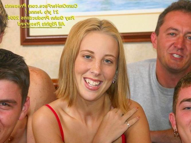16P Blonde teen group messy facial