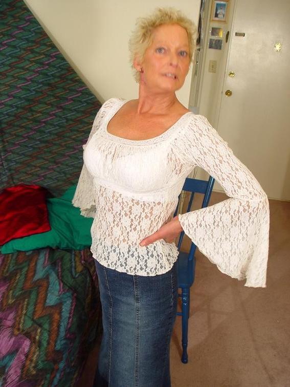 16P Double Dildo Granny Plays with Tight Shaved Pussy