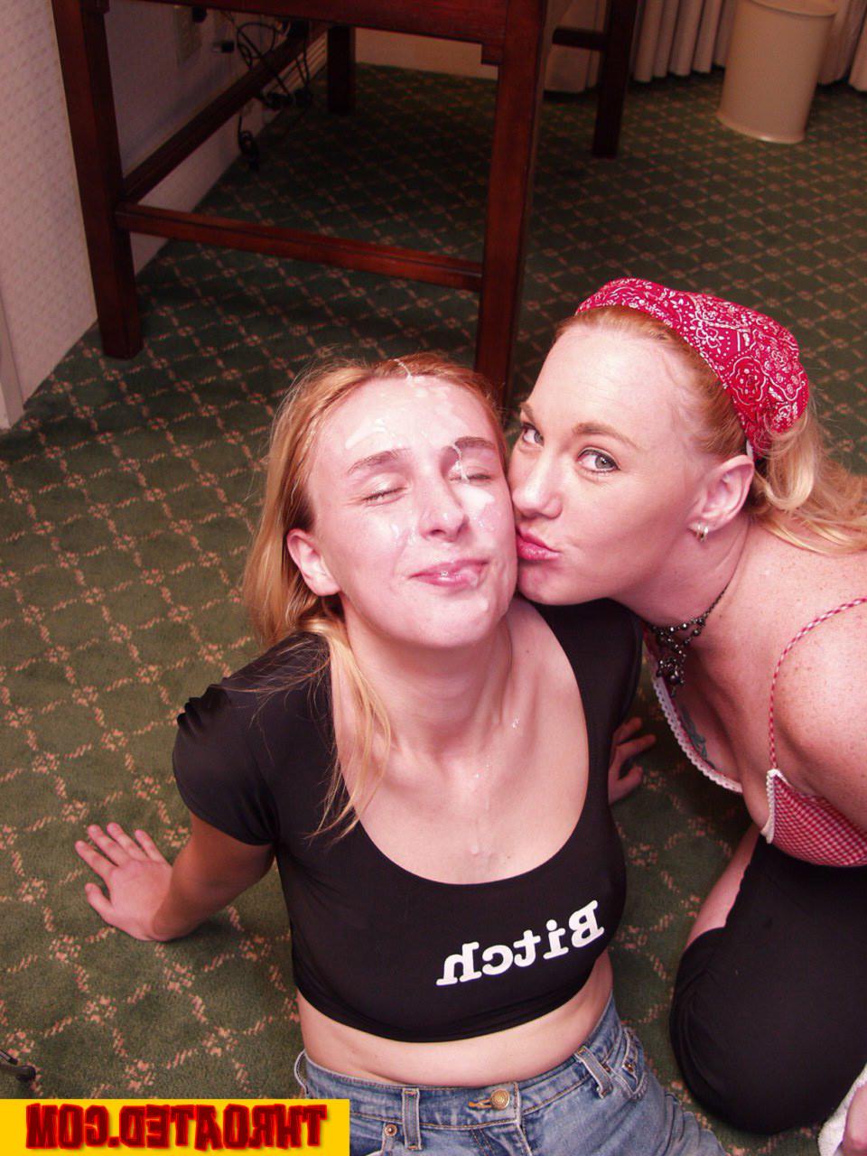 18P Blonde teaching her friend the art of cock gagging