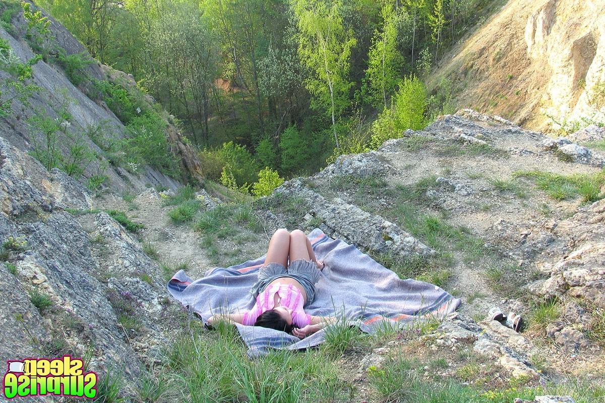 14P Tired teen falls asleep outdoor and gets a stiff surprise