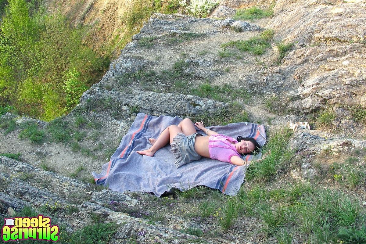 14P Tired teen falls asleep outdoor and gets a stiff surprise