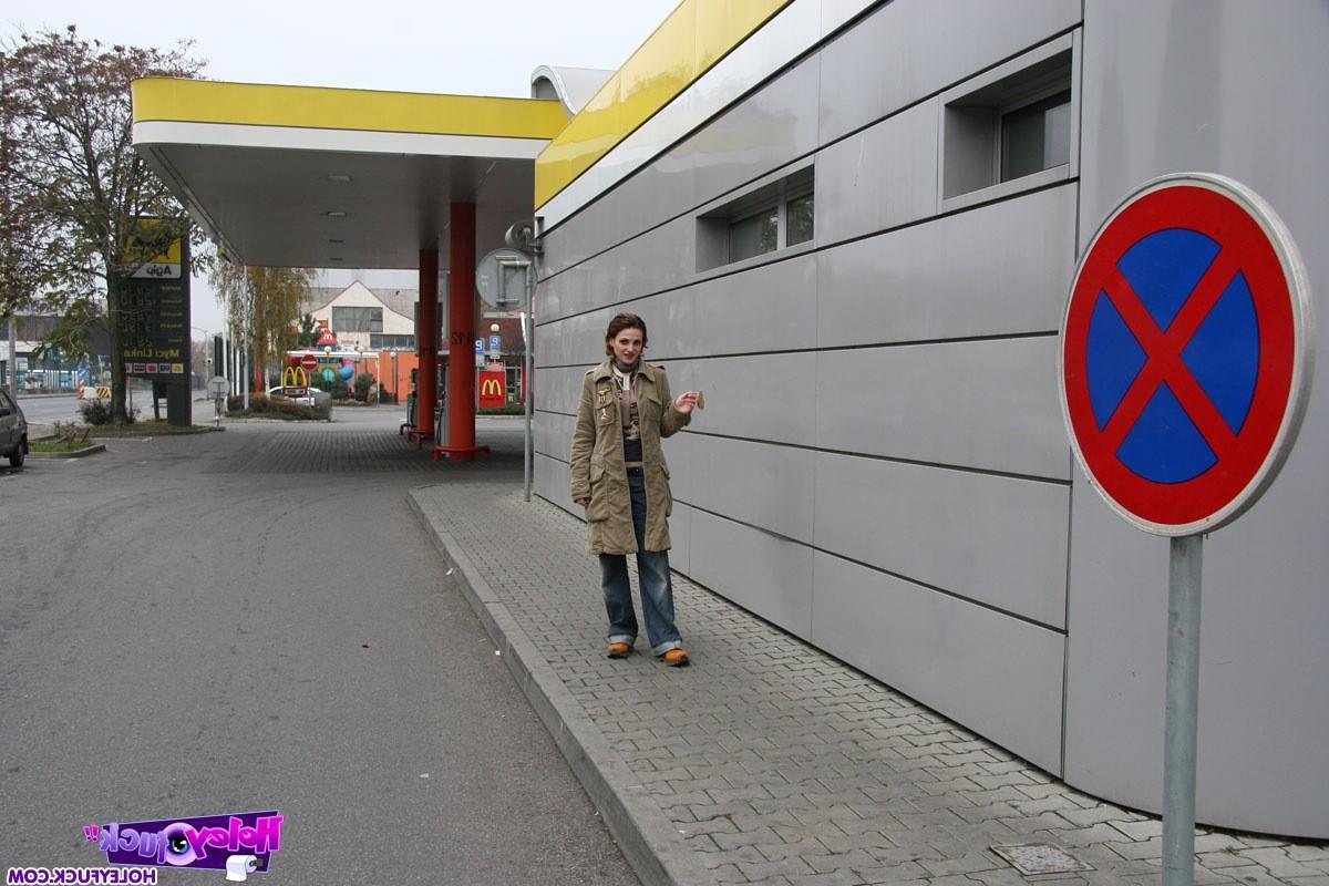 14P Brunette girl gets the best surprise ever trough the wall