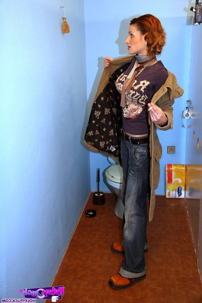 14P Brunette girl gets the best surprise ever trough the wall