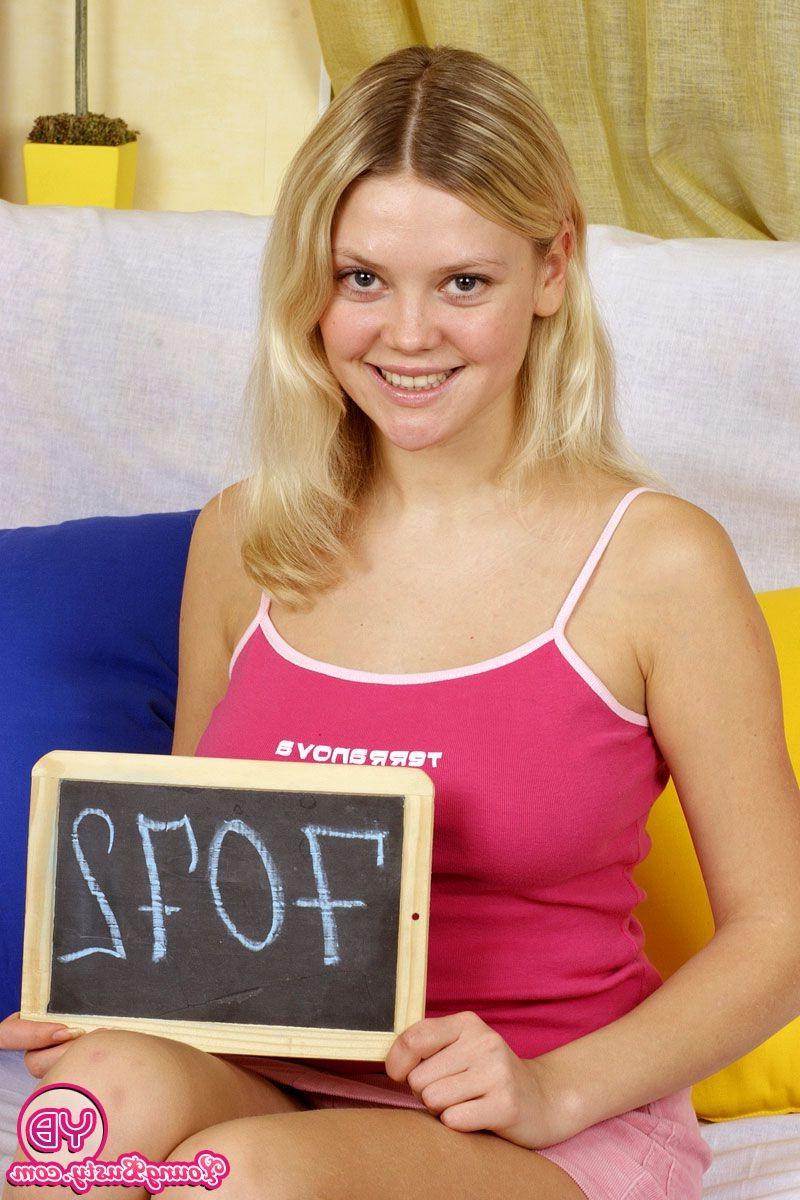 14P Innocent blonde teenage girl showing her big young boobs