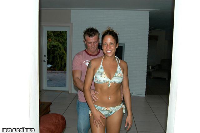 15P Tanned latina in bikini gets all the way and bangs her pussy