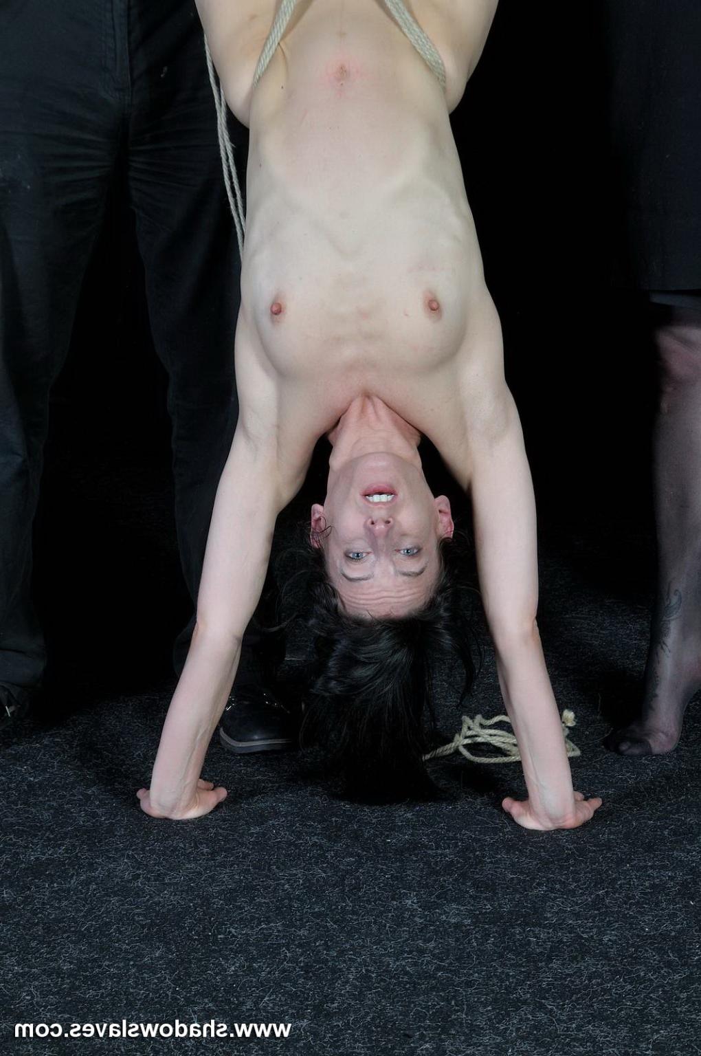 16P Amateur subbie is bound and inverted by her ankles