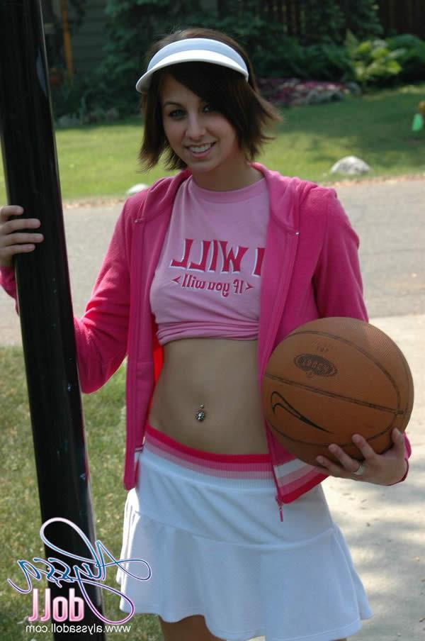 15P Alyssa doll flashes her tits while playing basketball