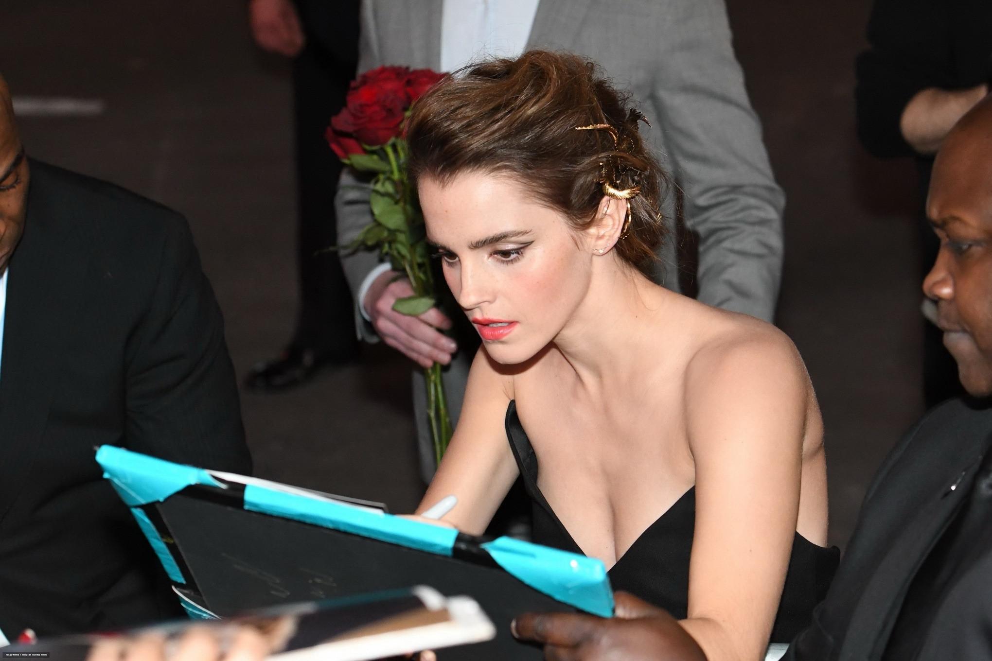 16P Emma Watson braless showing huge cleavage