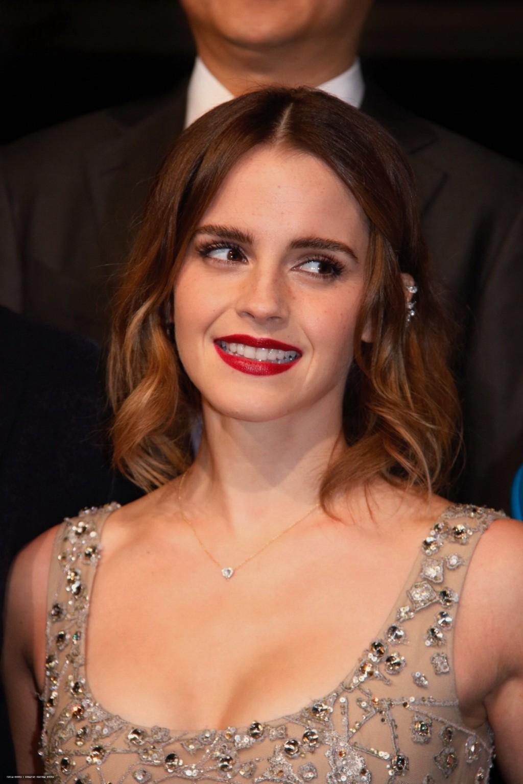 16P Emma Watson busty in a low cut lace dress