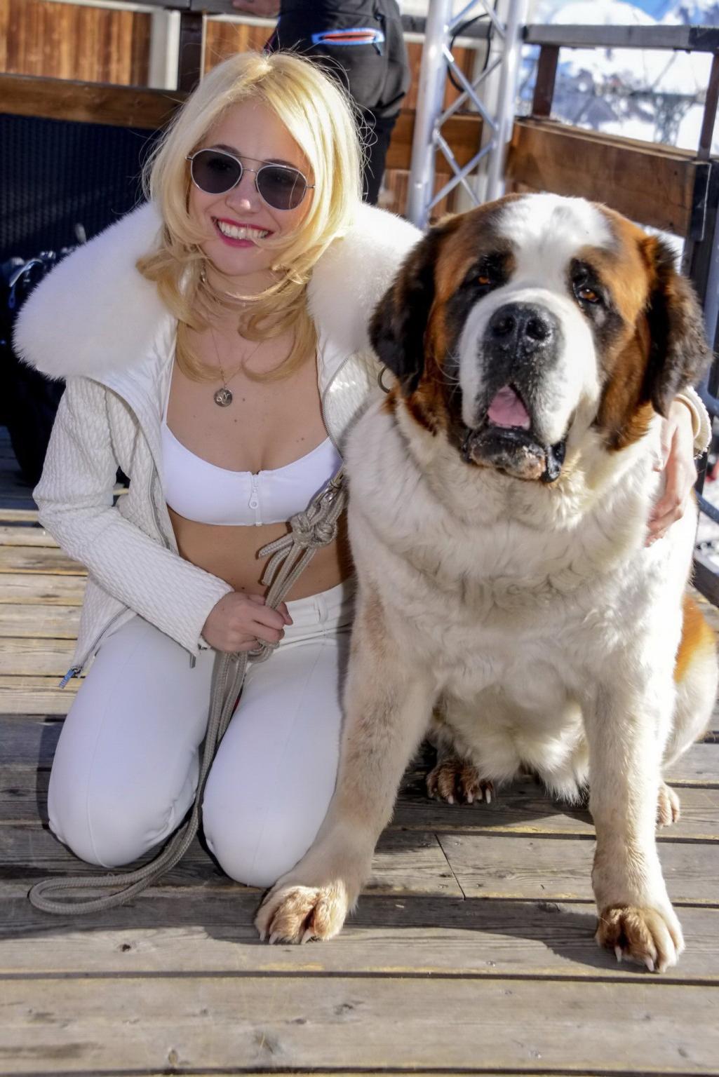 16P Pixie Lott busty in a skimpy white bikini at Swiss Alps 