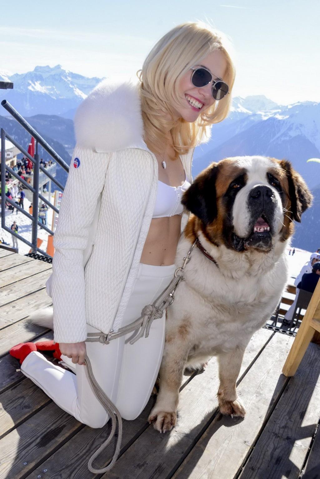 16P Pixie Lott busty in a skimpy white bikini at Swiss Alps 