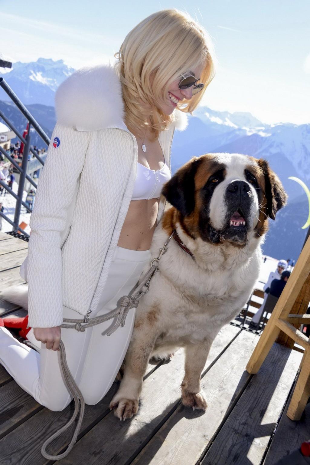 16P Pixie Lott busty in a skimpy white bikini at Swiss Alps 