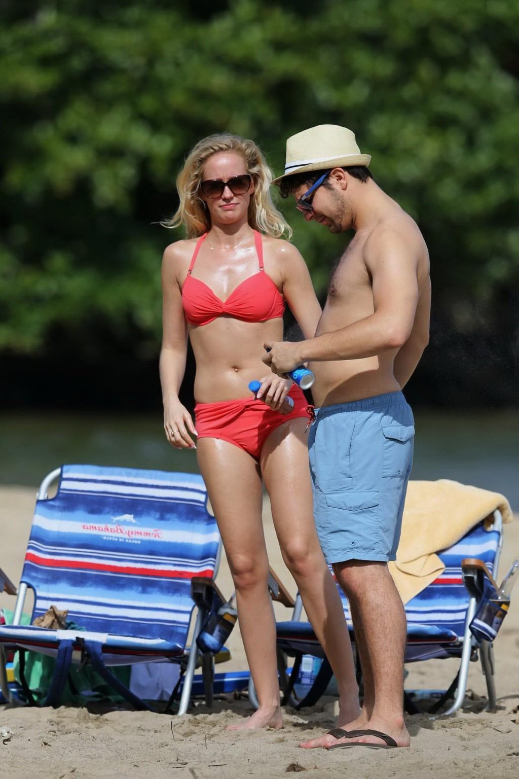 16P Anna Camp looks hot in red bikini at the beach