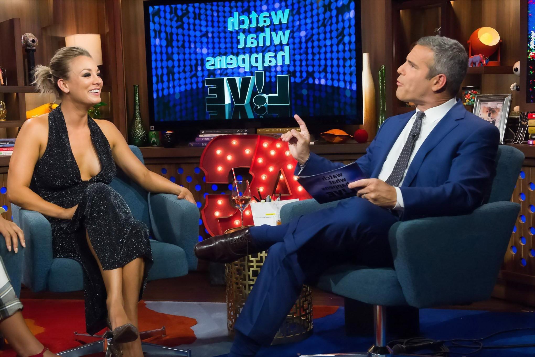 16P Kaley Cuoco showing boobs braless in a low cut dress