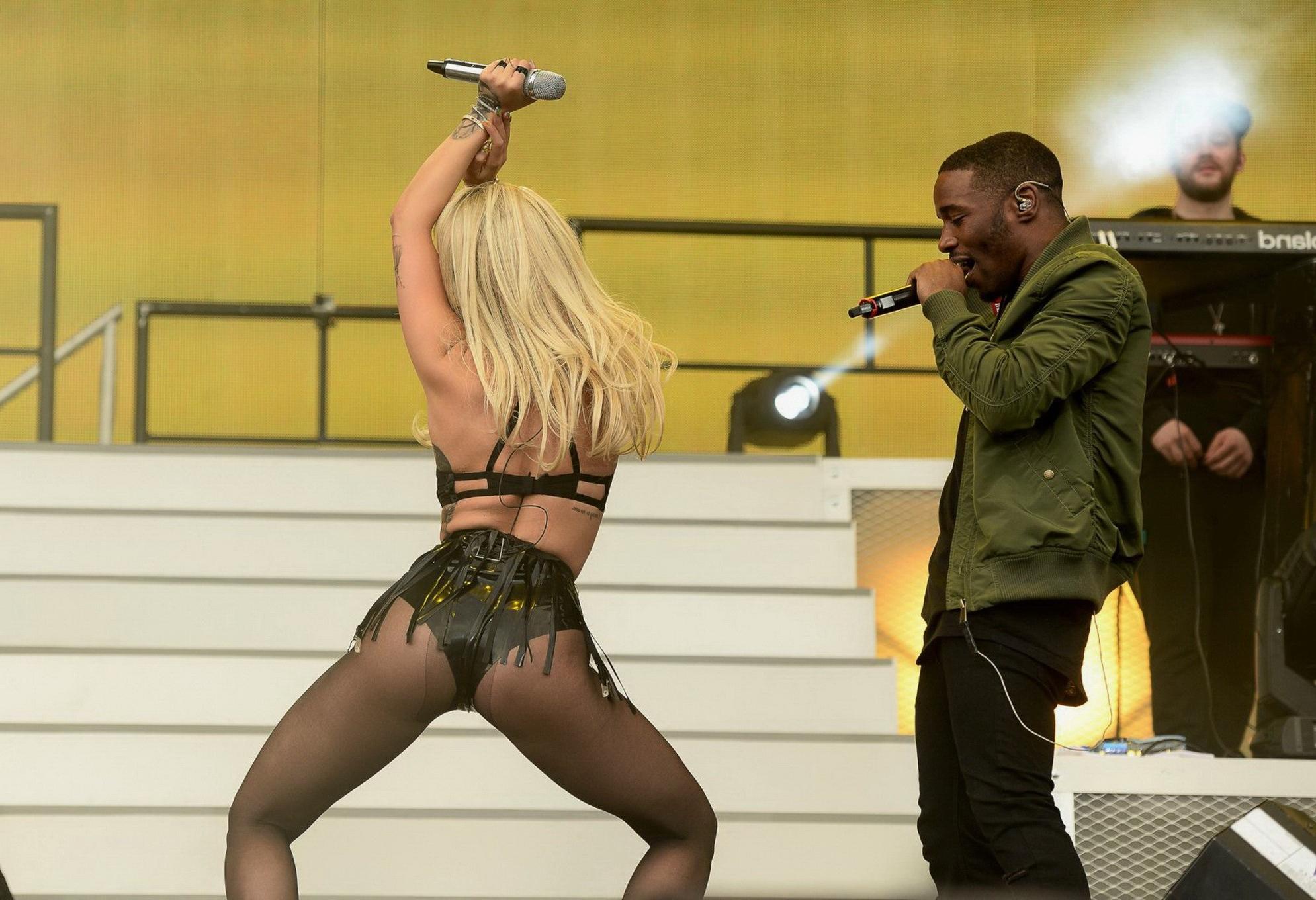16P Rita Ora performing in lingerie and pantyhose