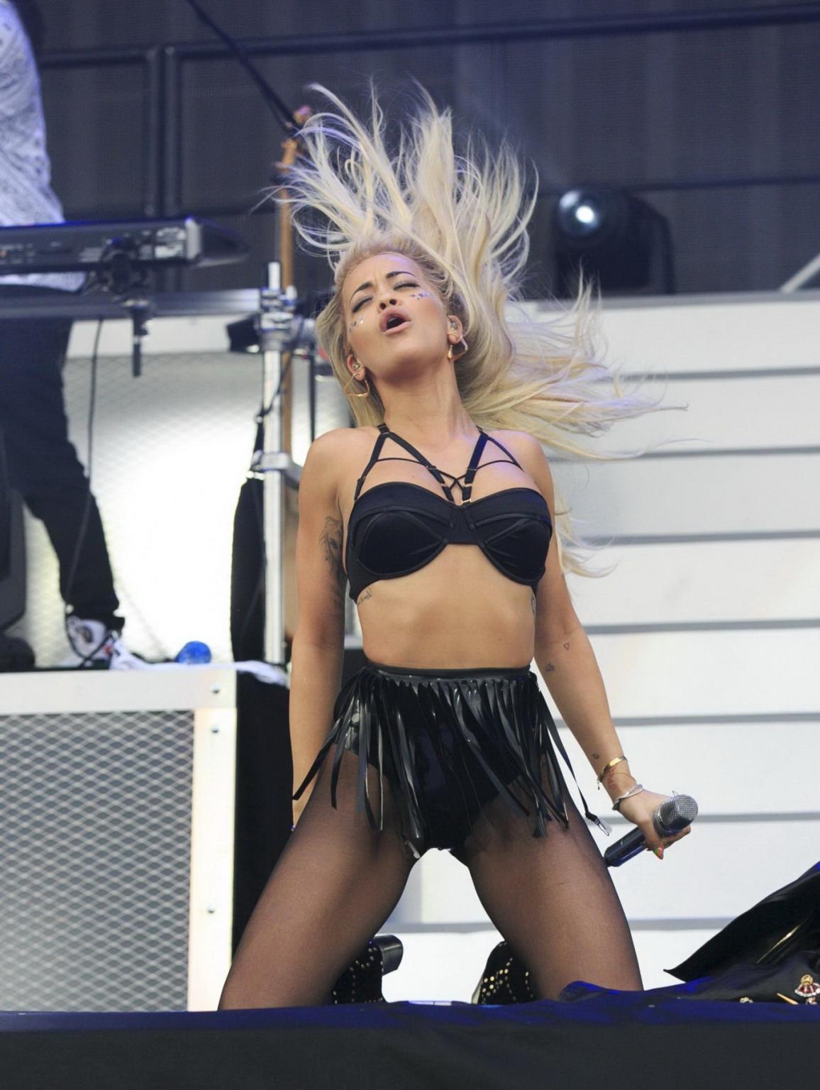 16P Rita Ora performing in lingerie and pantyhose