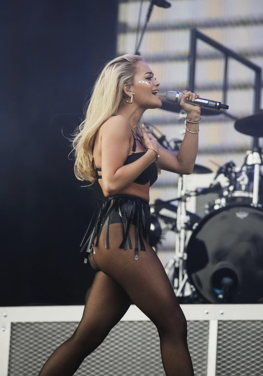 16P Rita Ora performing in lingerie and pantyhose